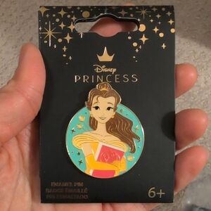 Loungefly Disney Princess Belle Teal Circle Enamel Pin - Gold and Blue